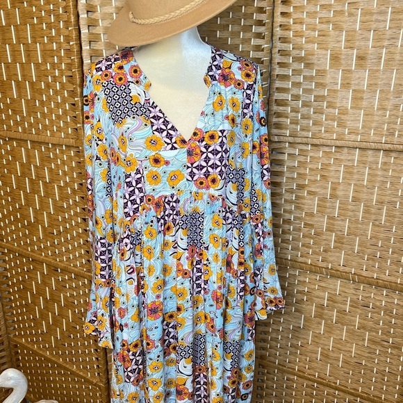 New Multicolor Boho Floral Pattern Babydoll Dress Size 3X - Picture 10 of 12